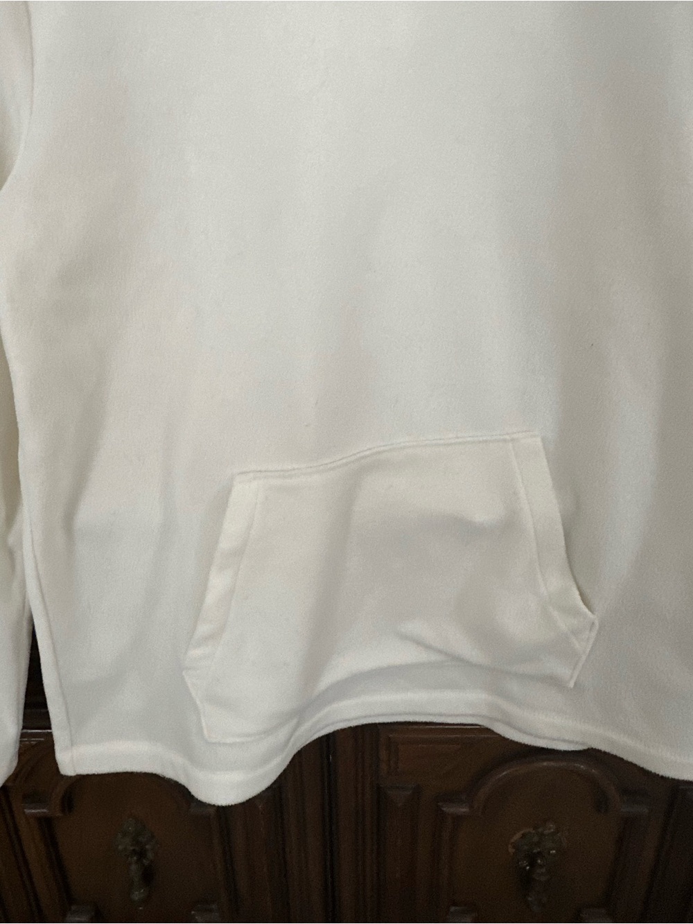 Lands' End Women’s Cream Fleece Hoodie - Picture 3 of 5